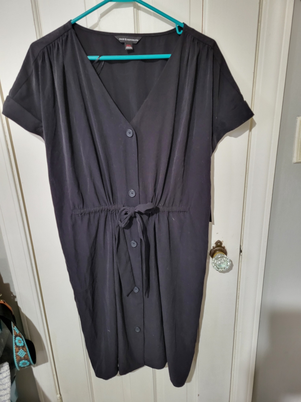 Rock & Republic Black Button-Front Tie-Waist Dress